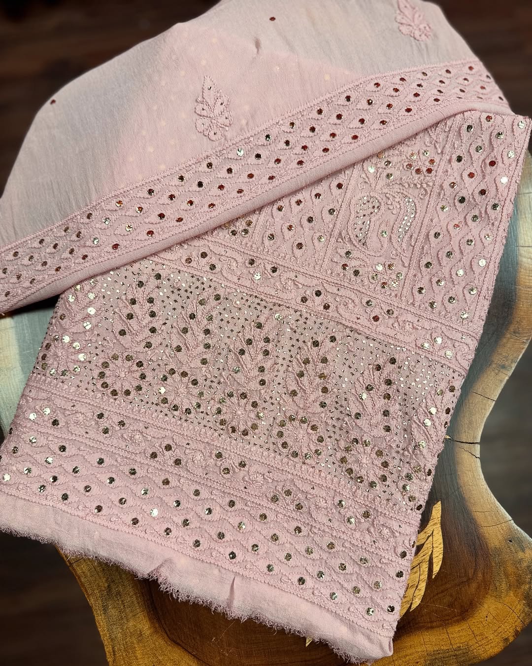 LVW Fashions Inaayat premium georgette chikankari kurta and dupatta set, handmade luxury Lucknow chikankari unstiched suit.