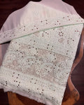 White Inaayat premium georgette Chikankari Kurta and dupatta set by LVW Fashions, showcasing intricate handmade Lucknow chikankari embroidery.
