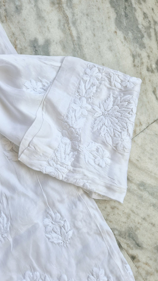 Handmade Lucknow chikankari kurta with lace, paired with premium soft cotton and silk bottoms by LVW Fashions.
