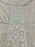 Noori Premium Chanderi Chikankari Kurta and Dupatta set with pearl embellishments, handmade Lucknow Chikankari from LVW Fashions.