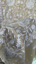 Noori premium Chanderi Chikankari kurta and dupatta set with pearl embellishments, handmade by LVW Fashions from Lucknow.