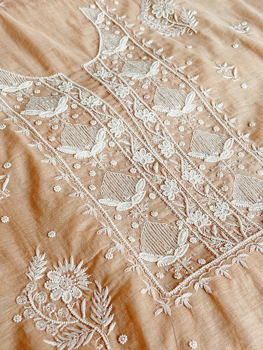 Noori  Premium Chanderi Chikankari & Pearl Add On Kurta Dupatta Set