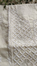 Noori premium Chanderi Chikankari and pearl add-on kurta dupatta set with handcrafted Lucknow Chikankari by LVW Fashions.