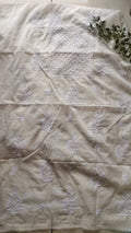 Noori premium Chanderi Chikankari Kurta and dupatta set with pearl accents, handcrafted by LVW Fashions in Lucknow Chikankari style.