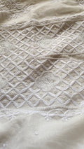 Noori premium Chanderi Chikankari kurta and dupatta set by LVW Fashions, featuring intricate handmade Lucknow Chikankari and pearl details.