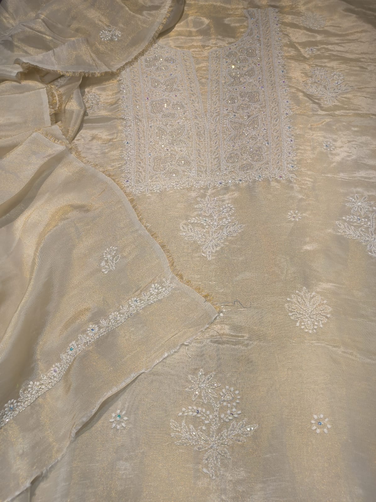 Shimmer Premium Georgette Chikankari Luxurious Women Kurta Set by LVW Fashions, featuring handmade Lucknow Chikankari with matching dupatta.