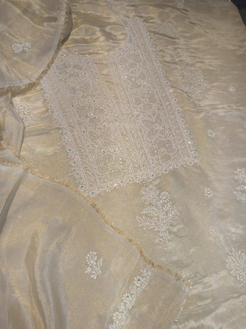 Luxurious women’s kurta set with shimmer premium georgette and intricate Lucknow chikankari embroidery by LVW Fashions.
