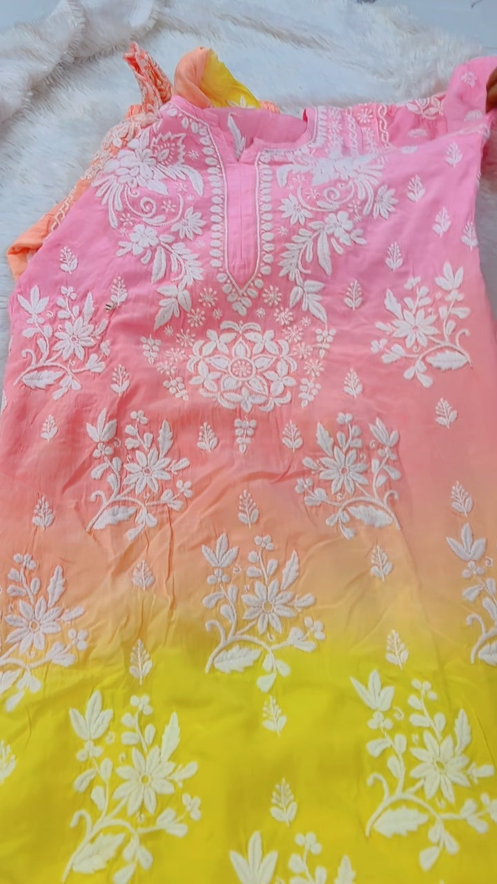 LVW Fashions Azhel Co-ord Set with embroidered back and sleeves, handmade Lucknow Chikankari kurta, perfect for elegant traditional wear.