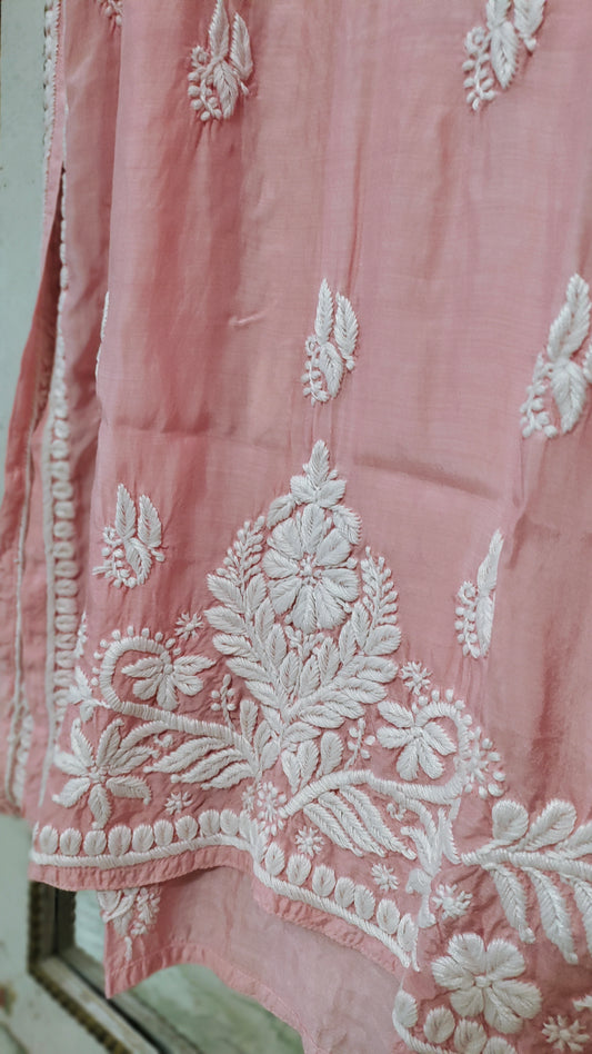 Airohi premium silk chikankari kurta by LVW Fashions, featuring intricate handmade Lucknow embroidery and luxurious look.
