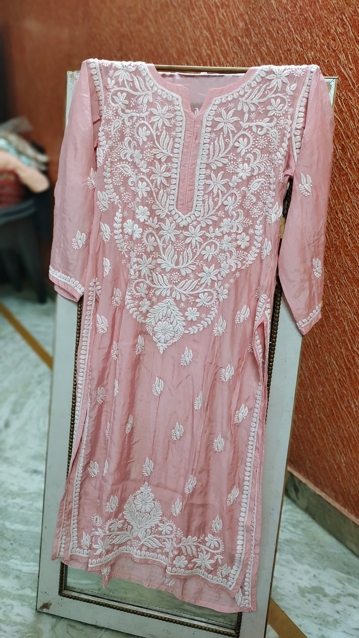 LVW Fashions Arohi premium silk Chikankari Kurta with intricate hand embroidery, luxurious look, and traditional Lucknow craftsmanship.