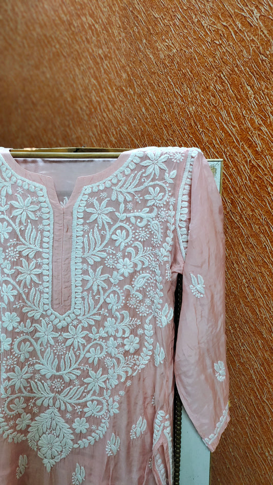 LVW Fashions Arohi premium silk chikankari kurta with intricate hand-stitched Lucknow embroidery and matching dupatta.