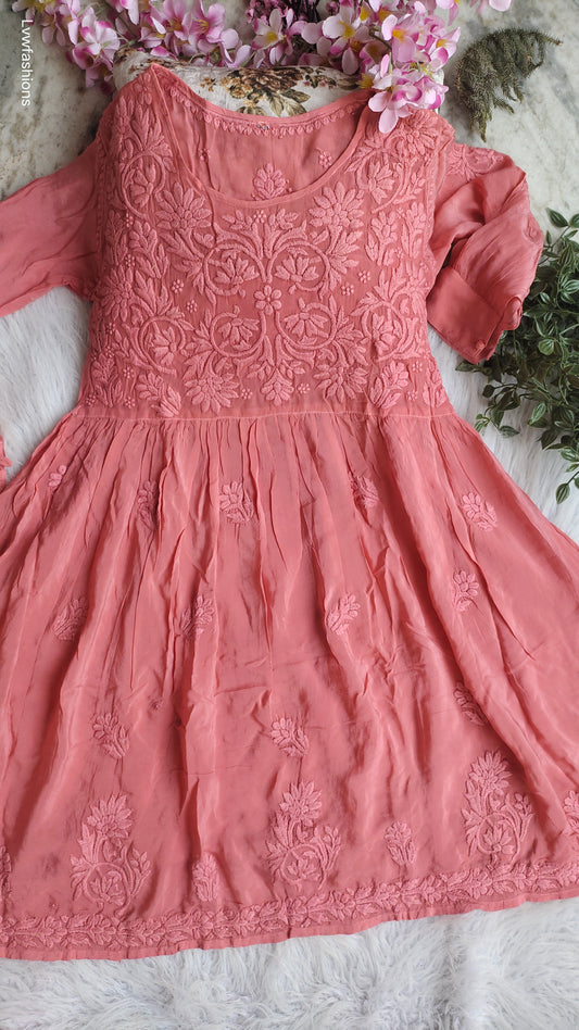 Afgani Tulip Premium Silk Chikankari Co-Ord Set by LVW Fashions featuring handmade Lucknow-style chikankari kurta and matching pants.