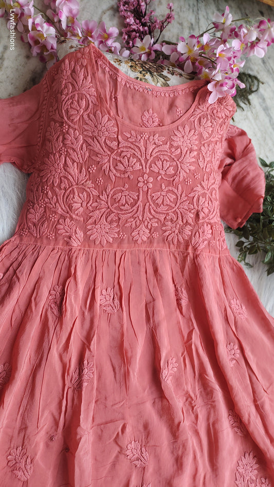 Afgani Tulip premium silk Chikankari co-ord set by LVW Fashions featuring a handmade Lucknow Chikankari kurta with intricate embroidery.