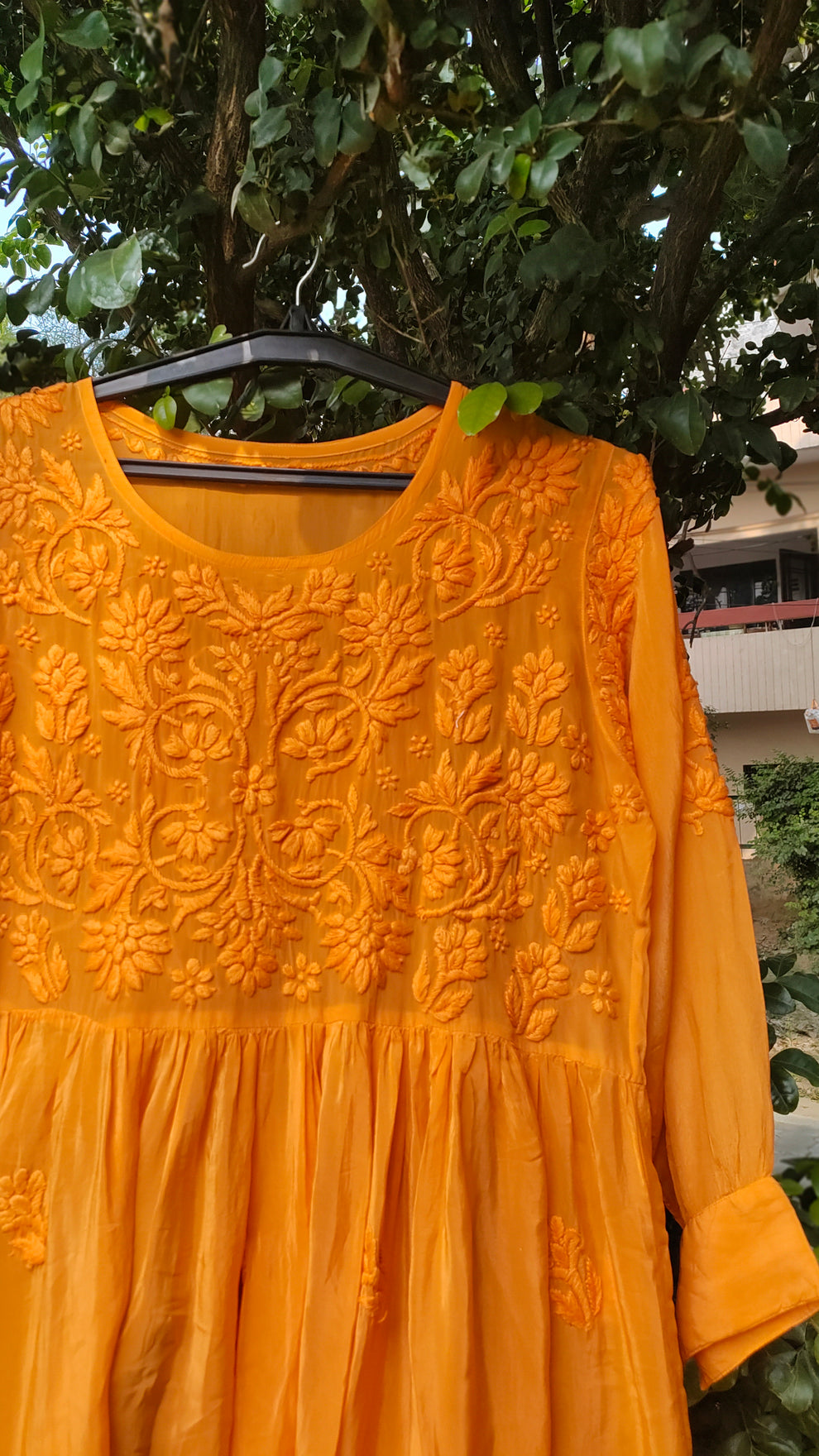 Afgani Tulip Premium Silk Chikankari Co-Ord Set by LVW Fashions, featuring a handcrafted Lucknow chikankari kurta and matching pants.