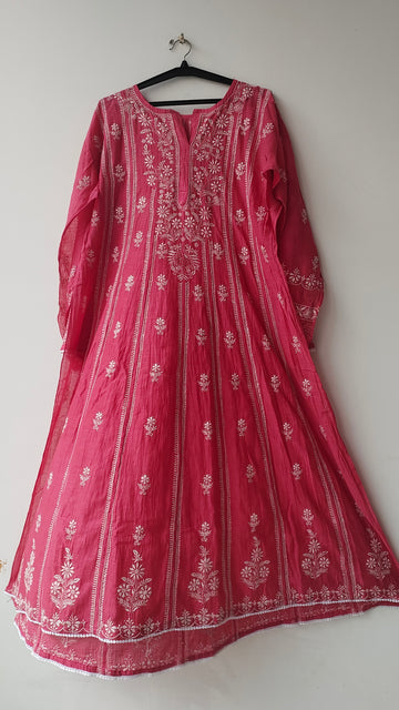 Arush Lux Premium Soft Mul Chanderi ek taar Pure Handcrafted Anarkali with Dupatta single Creation