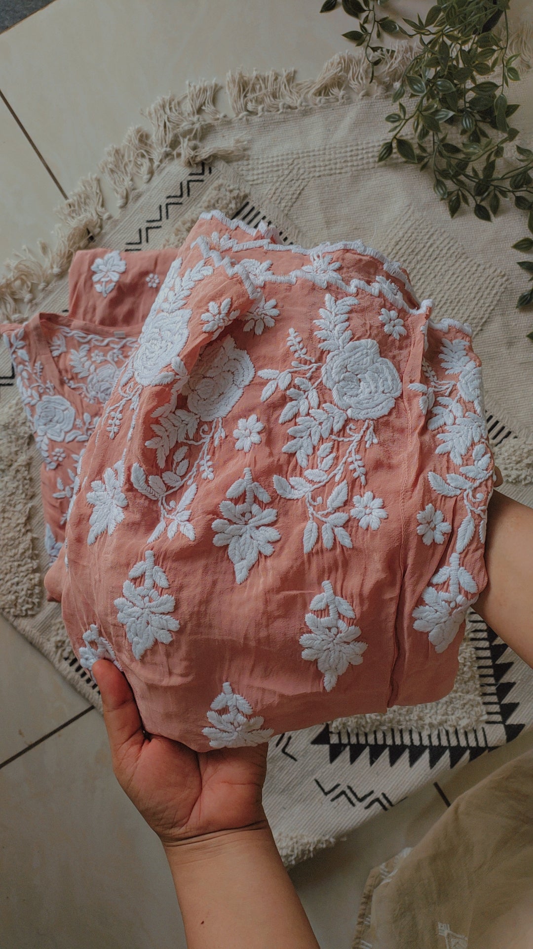 Handmade Azhel Co-ord Set with back and sleeve embroidery by LVW Fashions, featuring intricate Lucknow Chikankari craftsmanship.