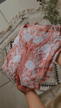 LVW Fashions Azhel Co-ord Set with intricate back and sleeve embroidery, handmade Lucknow Chikankari kurta and matching pants.