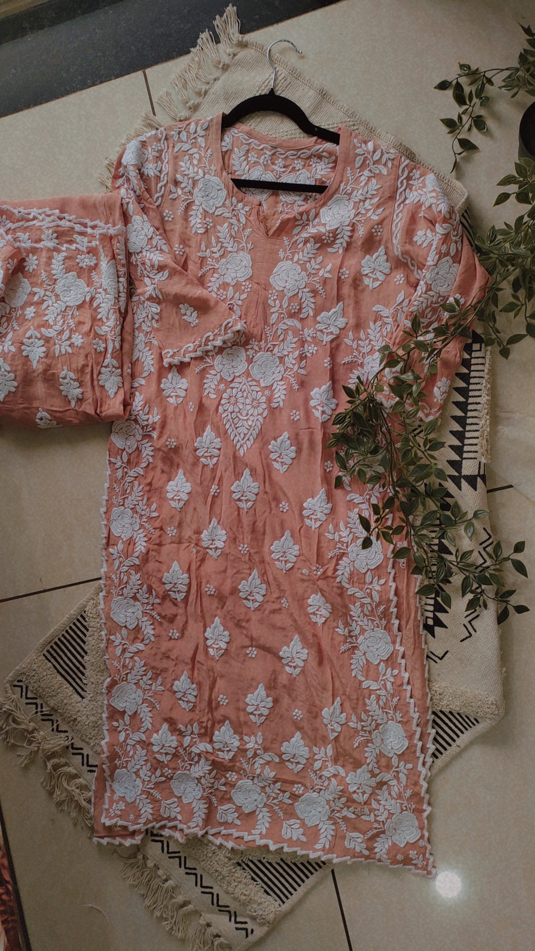 Handmade LVW Fashions Azhel Co-ord Set with intricate back and sleeve embroidery, featuring Lucknow Chikankari craftsmanship.