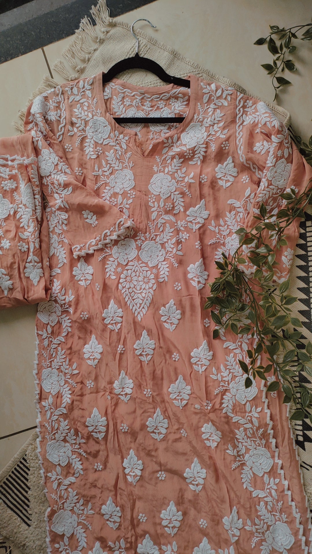 Handmade LVW Fashions Azhel Co-ord Set with intricate back and sleeve embroidery, traditional Lucknow Chikankari kurta ensemble.