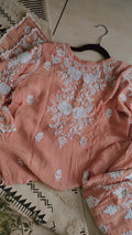 Handmade Azhel Co-ord Set with intricate back and sleeve embroidery, crafted by LVW Fashions in Lucknow Chikankari style.