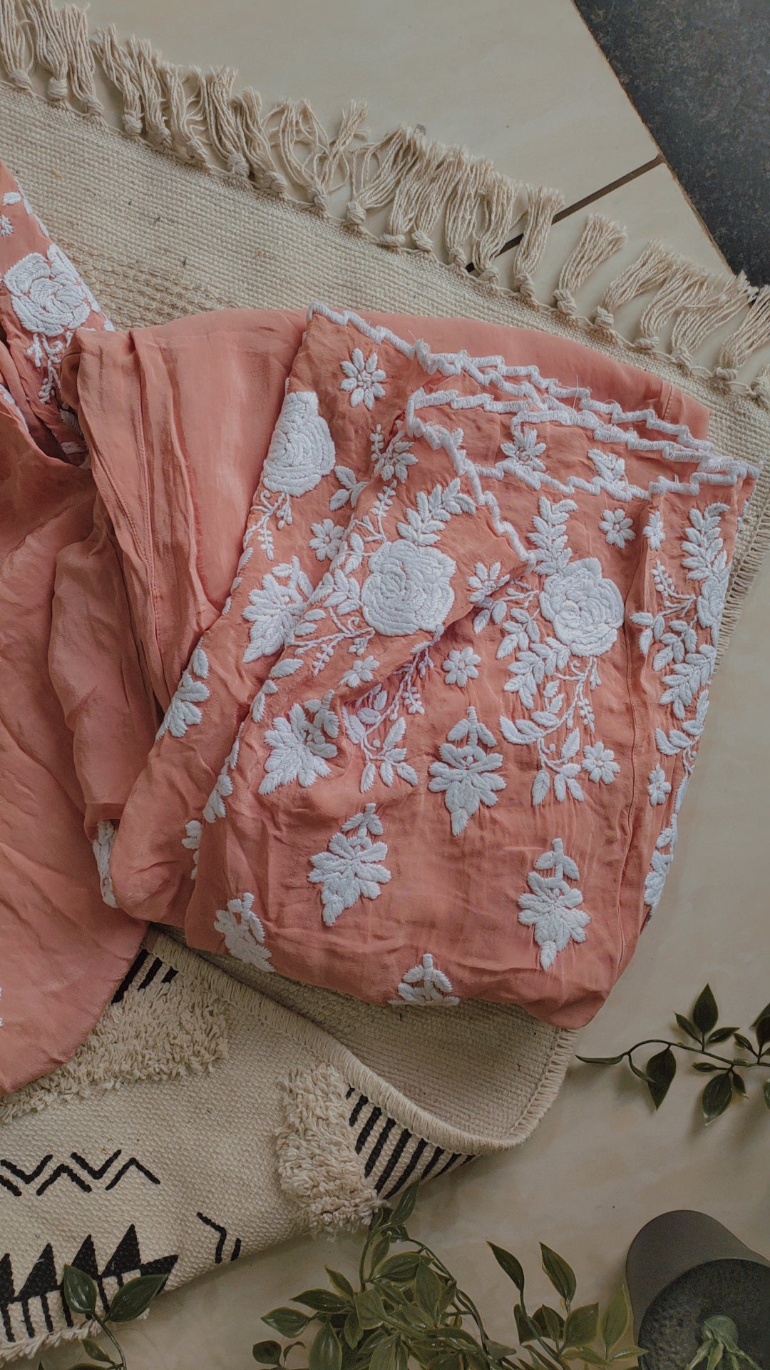 LVW Fashions Azhel Co-ord Set with intricate back and sleeve embroidery, handmade Lucknow Chikankari kurta for women.
