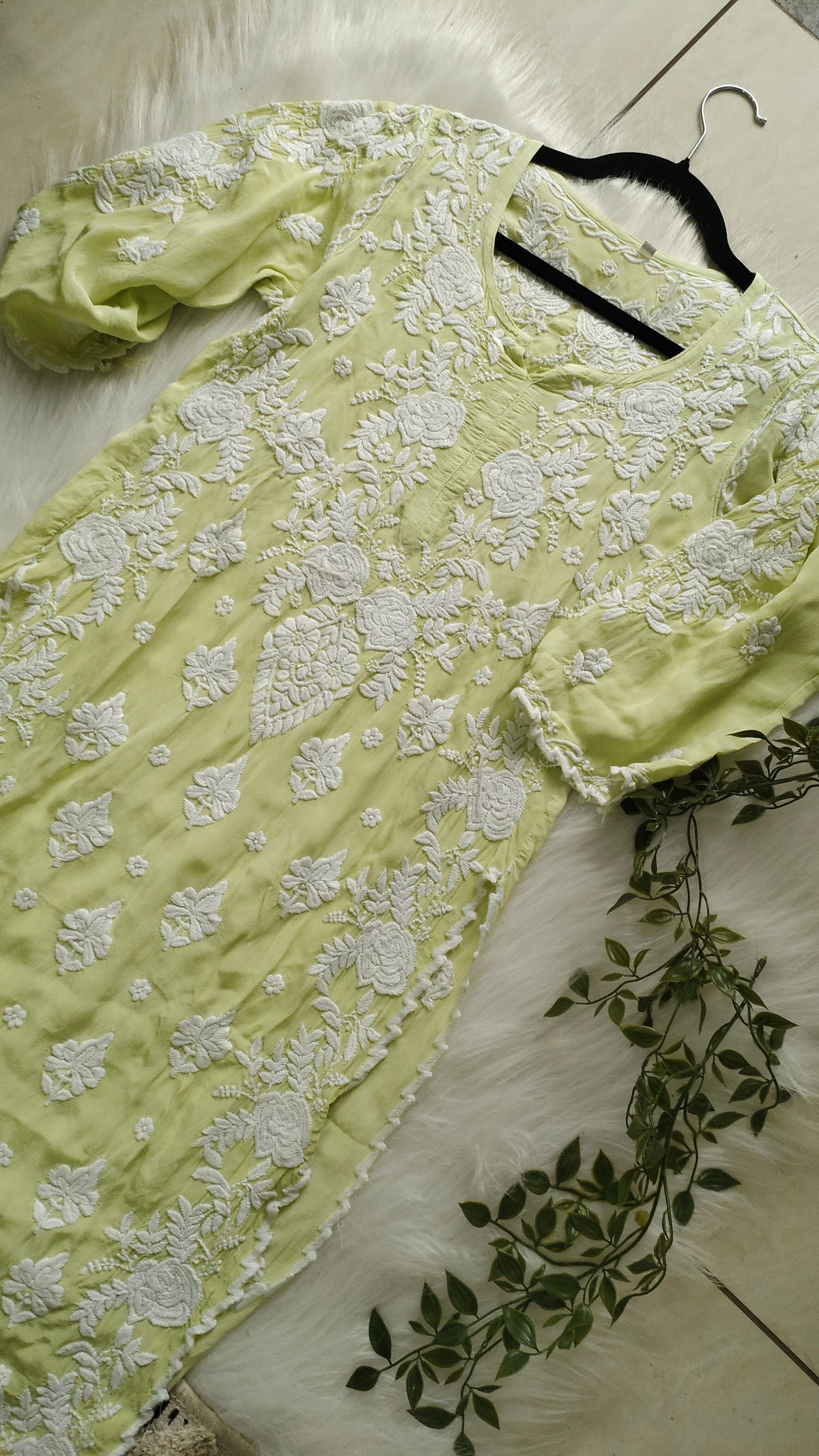 Handmade Azhel Co-ord Set with intricate back and sleeve embroidery, crafted by LVW Fashions in Lucknow Chikankari style.