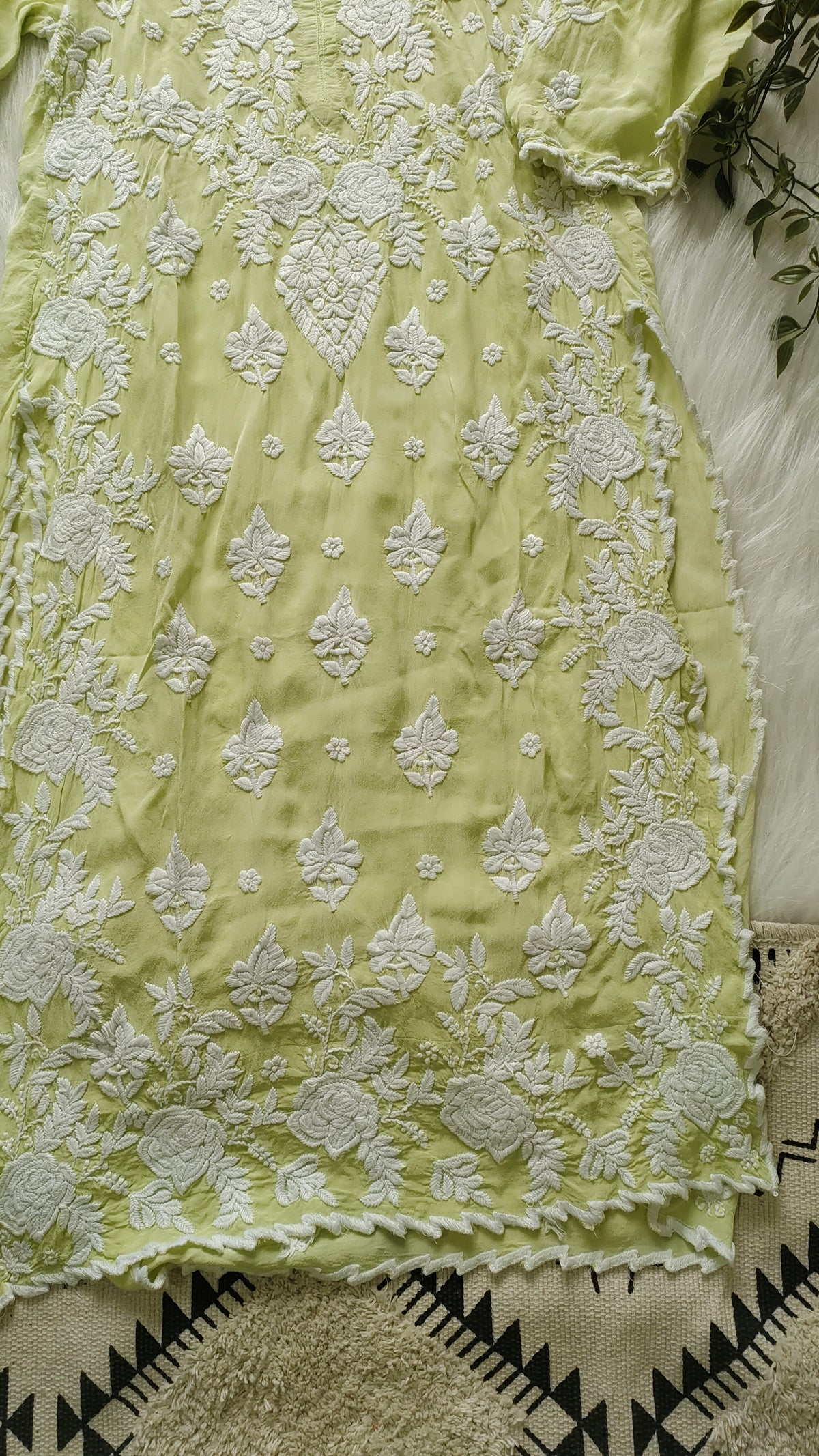 Handmade Azhel co-ord set by LVW Fashions with intricate back and sleeve embroidery, featuring traditional Lucknow Chikankari craftsmanship.