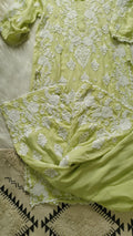 Handmade Azhel Co-ord Set with intricate back and sleeve embroidery, crafted by LVW Fashions in Lucknow Chikankari style.