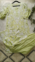 Handmade Azhel Co-ord Set with intricate back and sleeve embroidery, crafted by LVW Fashions in Lucknow Chikankari style.