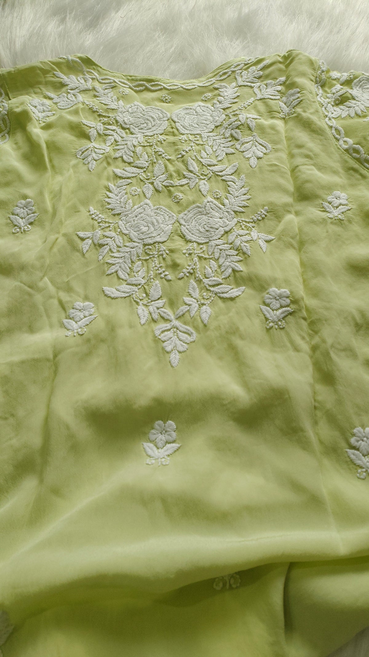 LVW Fashions Azhel Co-ord Set with intricate back and sleeve embroidery, handmade Lucknow Chikankari kurta, stylish and elegant.