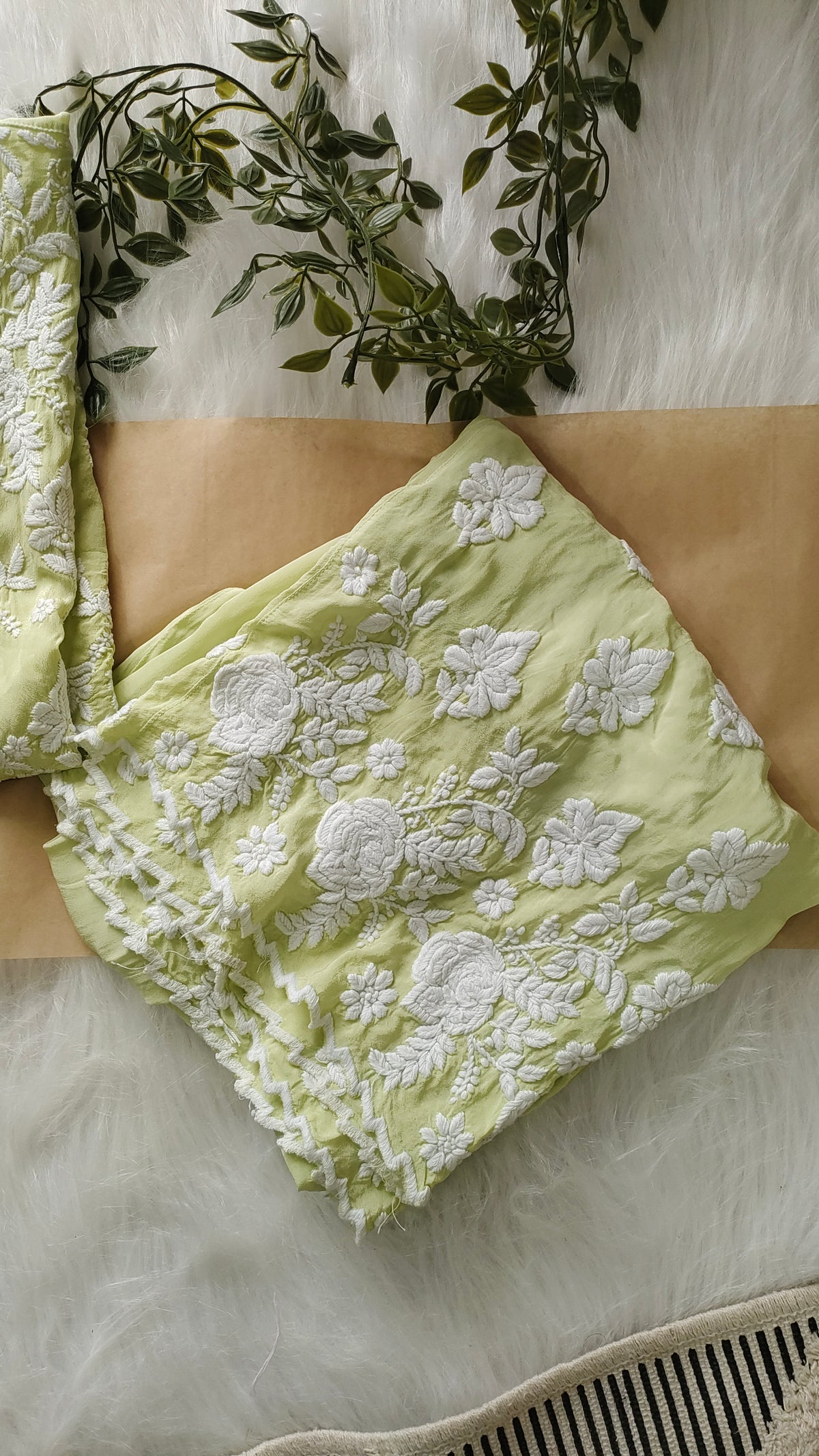 Handmade Azhel Co-ord Set with back and sleeve embroidery by LVW Fashions, featuring intricate Lucknow Chikankari craftsmanship.