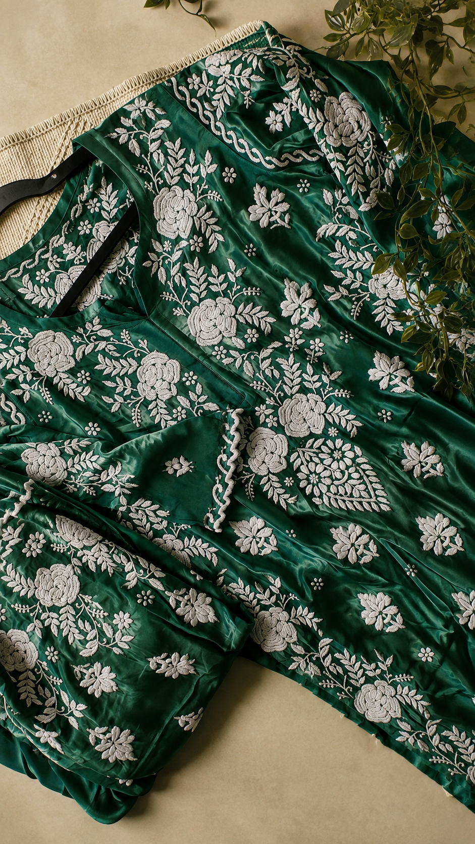 Handmade Azhel Co-ord Set by LVW Fashions featuring intricate back and sleeve embroidery, traditional Lucknow Chikankari kurta.