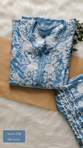 Azure Tide Co-ord Set by LVW Fashions featuring handmade Lucknow Chikankari embroidery on back and sleeves.