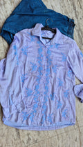 Beautiful ink blue satin silk Chikankari shirt by LVW Fashions, handcrafted Lucknow kurta with intricate embroidery.