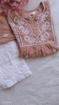 Beautiful handmade Chikankari kurta and co-ord set by LVW Fashions featuring intricate Lucknow embroidery in a premium design.