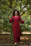 Beautiful premium modal silk handcrafted Chikankari co-ord set by LVW Fashions featuring a Lucknow Chikankari kurta.