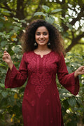 Beautiful handcrafted LVW Fashions Chikankari co-ord set in luxurious pure modal silk with intricate Lucknow Chikankari embroidery.