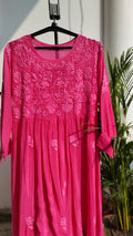 Hot pink premium georgette Afgani set with dupatta, handmade Lucknow chikankari kurta by LVW Fashions, includes matching dupatta.