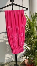 Hot pink georgette Afgani set with dupatta and handmade Lucknow Chikankari kurta by LVW Fashions.