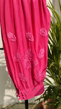Hot pink Afgani set with dupatta, handmade georgette fabric, LVW Fashions Chikankari kurta, Lucknow embroidery, premium quality.