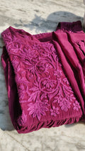 Handmade Candy Silk Afgani Chikankari kurta set with matching dupatta from LVW Fashions, featuring intricate Lucknow chikankari embroidery.
