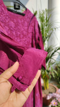 Handmade Afgani Chikankari set with dupatta in Candy Silk by LVW Fashions, featuring intricate Lucknow chikankari embroidery.