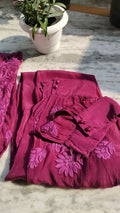Handmade Candy Silk Afgani Chikankari set with dupatta by LVW Fashions, traditional Lucknow Chikankari kurta in XXS size.