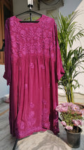 Handmade Lucknow Chikankari kurta set with dupatta in Candy Silk Premium Afgani style by LVW Fashions.