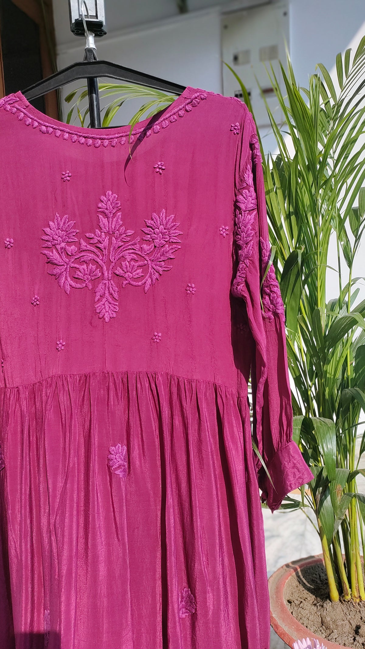 Handmade Candy Silk Afgani Chikankari set with dupatta by LVW Fashions, featuring intricate Lucknow Chikankari embroidery.