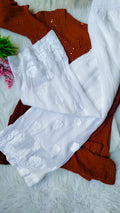 Beautiful LVW Fashions handmade Chikankari Kurta with Georgette fabric and silk Plazzos co-ord set, showcasing intricate Lucknow embroidery.