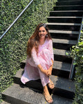 Hoor Pinkish Premium Georgette Chikankari co-ord set by LVW Fashions featuring a handmade Lucknow chikankari kurta and matching pants.