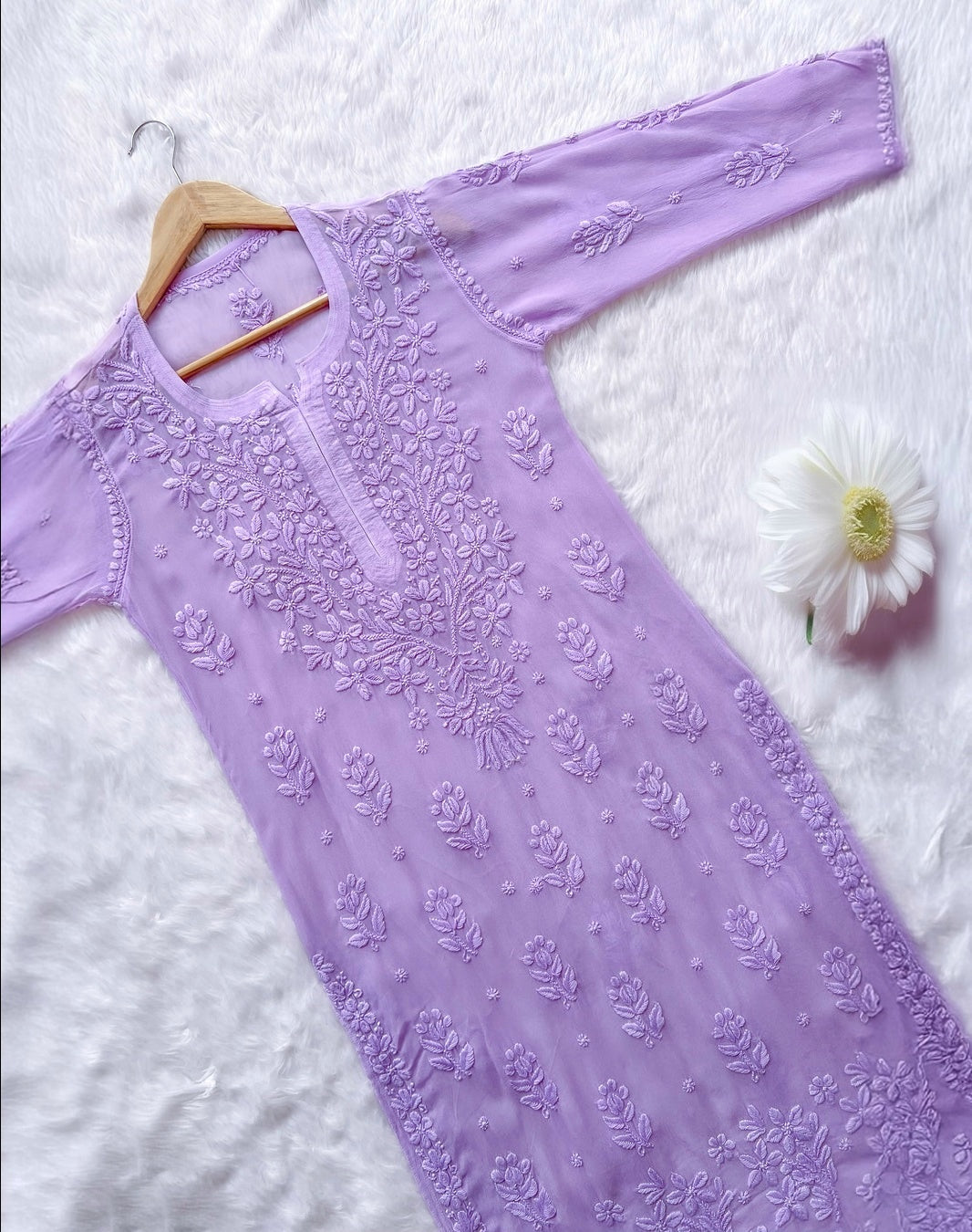LVW Fashions Meer premium georgette chikankari kurta set with intricate handmade Lucknow embroidery, luxurious look.