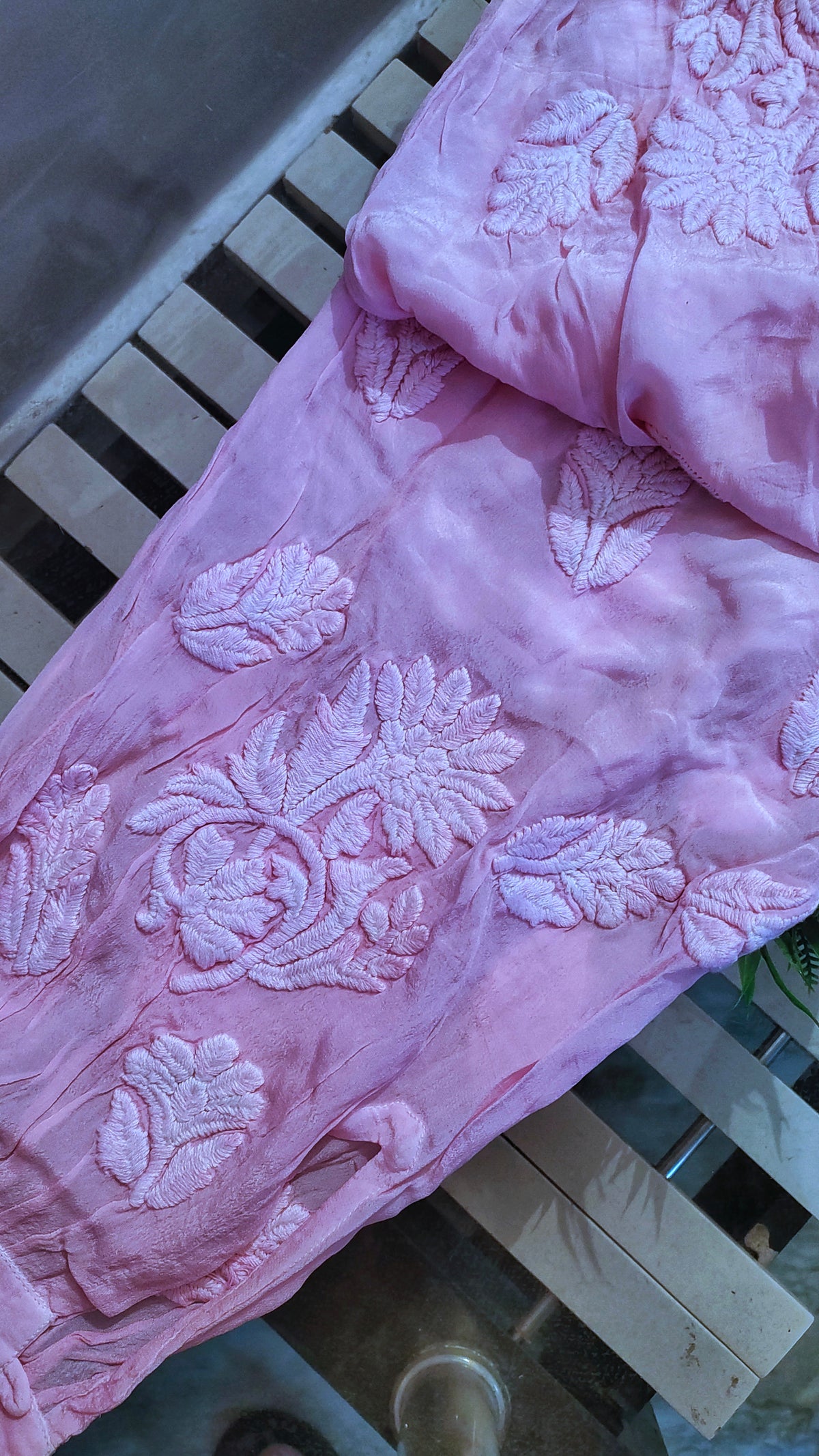 Premium shining silk Afgani tunic set with intricate Lucknow Chikankari embroidery, handmade by LVW Fashions.