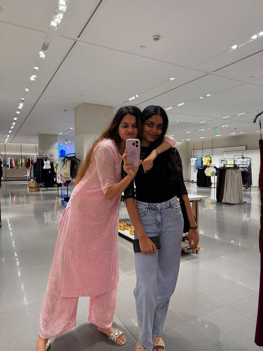 Restock Hoor Pinkish Premium Georgette Chikankari Luxurious Look co-ord Set